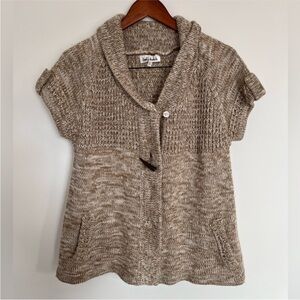 Lady Dutch Tan Knit Short Sleeve Cardigan with Pockets Size L